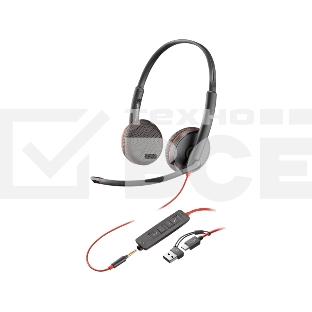 Гарнитура проводная Poly Blackwire 3225 Stereo USB-C Headset +3.5мм Plug +USB-C/A Adapter (Bulk) черный