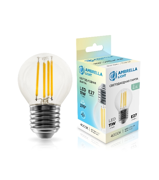 Лампа светодиодная 451124 Filament LED G45 11W E27 4000K 220-240V