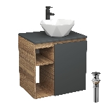 Тумба Bau Dream Blackwood 60 правая, графит, раковина BAU Crystal 40х40, смеситель для раковины высокий Hotel Black, черный, выпуск клик клак, черный, фото 1