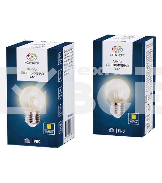 Лампа шар e27 6 LED Ø45мм - желтая, прозрачная колба, эффект лампы накаливания