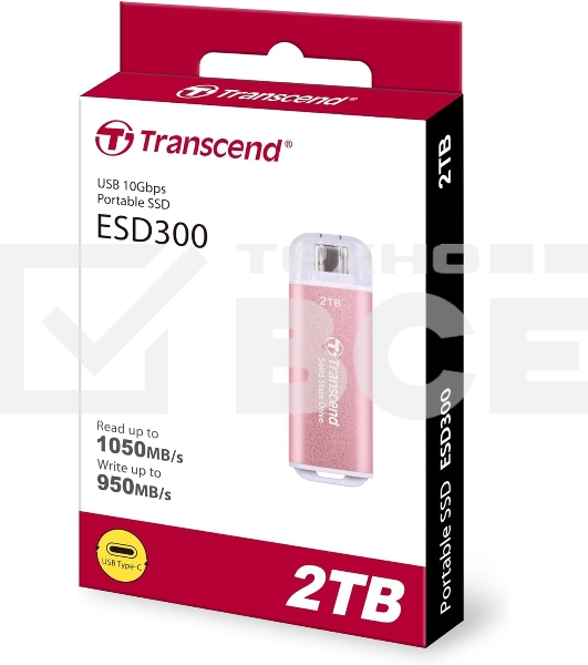 Внешний накопитель SSD Transcend USB-C 2TB TS2TESD300P ESD300 розовый