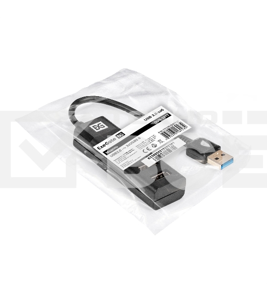 Хаб USB (концентратор) 4-в-1 ExeGate DUB-3213 (кабель-адаптер USB2.0 --> 3xUSB2.0, 1xUSB3.0, Plug&Play, черный)