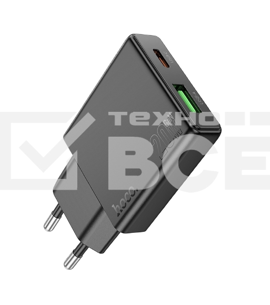 Зарядное устройство Hoco 20Вт, 3А, QC3.0/PD, 1хUSB, 1хType-C, N38, черный, коробка