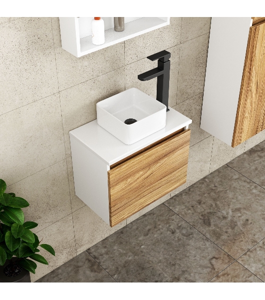 Комплект для ванной, 3 предмета (Тумба Bau Dream Blackwood 50, раковина BAU Mini 24х24, смеситель для раковины высокий Hotel Black, черный)