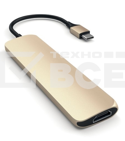 USB адаптер Satechi Slim Aluminum Type-C Multi-Port Adapter with Type-C Charging Port. Интерфейс USB-C. Порты USB Type-C, 2хUSB 3.0, 4K HDMI. золотой.