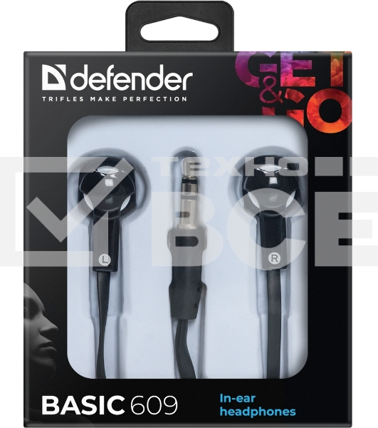 Наушники Defender вставки Basic 609 черный/белый