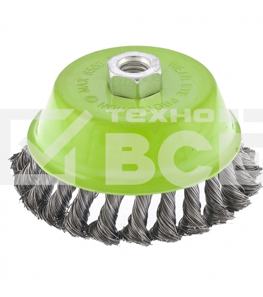 Щетка для УШМ Сибртех, 75 мм М14, чашка, крученая металлическая проволока 0,5 мм