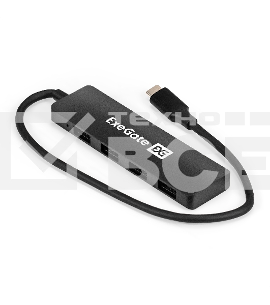 Хаб USB (концентратор) 4-в-1 ExeGate DUB-4CP/3 (кабель-адаптер USB Type C --> 4xUSB3.0, Plug&Play, черный)