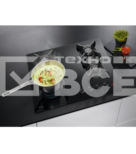 Встраиваемая газовые панели AEG HKB64453NB - газ на стекле, 2 чугунных держателя, газконтроль