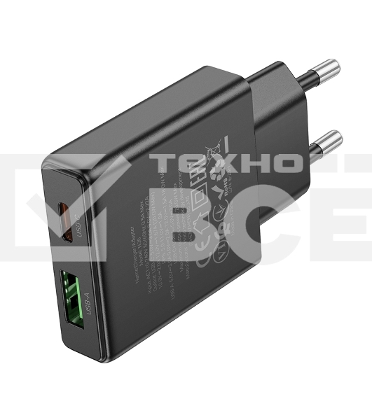 Зарядное устройство Hoco 20Вт, 3А, QC3.0/PD, 1хUSB, 1хType-C, N38, черный, коробка