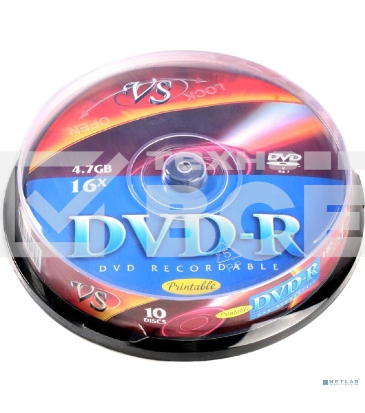 Диск DVD-R VS 4.7 Gb, 16x, Cake Box (10), Ink Printable (10/200)
