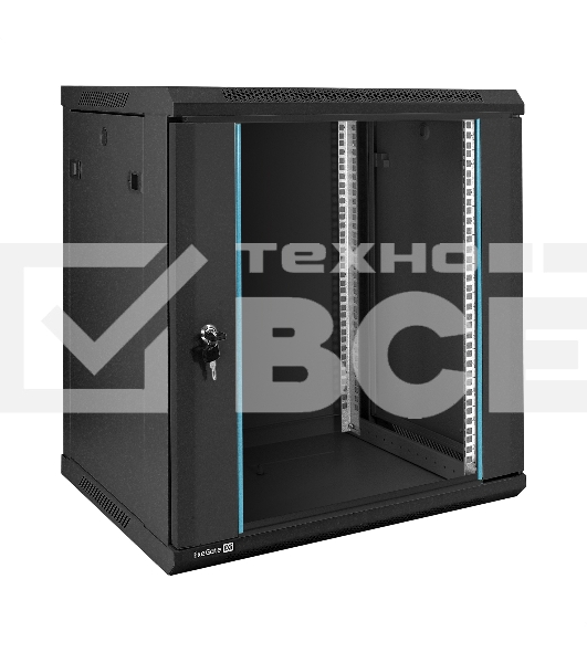 Шкаф телекоммуникационный 19' настенный 12U ExeGate EC-WM-12U.450.G.BLACK (19', 12U, 600x450x635 мм (ШхГхВ), передняя дверь закаленное стекло, съемные боковые панели, пыле- и влагозащита IP23, черный RAL 9004)