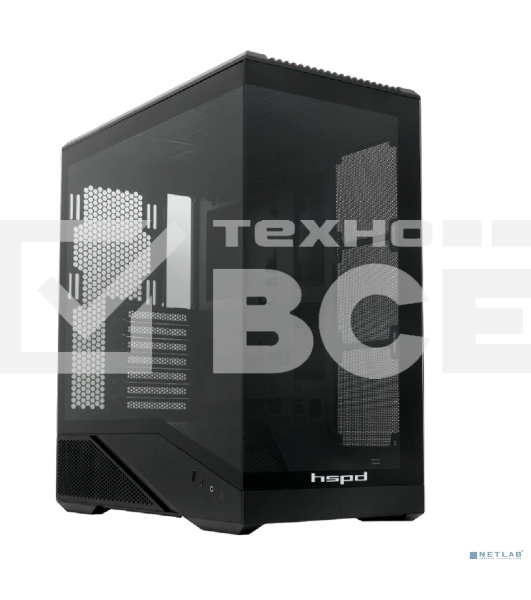 Компьютерный корпус без блока питания HSPD F711-TGbK, Panoramic Full Tower, Black, TG, 0.7 SPCC, no fans ATX, mATX, mITX 190/420/280мм 2x2.5', 2x3.5', 7xPCI 1xUSB-A 3.0, 1xUSB-C 445x235x475мм
