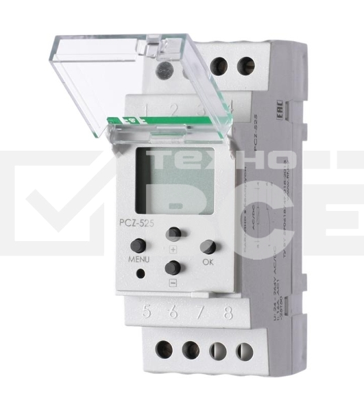 Реле времени PCZ-525 (1канал астрономическое 24-264В AC/DC 16А 1перекл. IP20 монтаж на DIN-рейке) F&F EA02.002.005