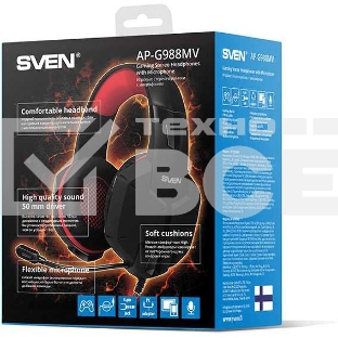 Игровые стереонаушники с микрофоном SVEN AP-G988MV, черный-красный Игровые стереонаушники с микрофоном SVEN AP-G988MV, черный-красный