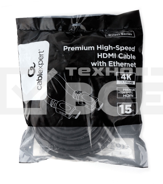 Кабель HDMI Cablexpert CC-HDMI4L-15M, 15м, v2.0, 19M/19M, серия Light, черный, позол.разъемы, экран, пакет