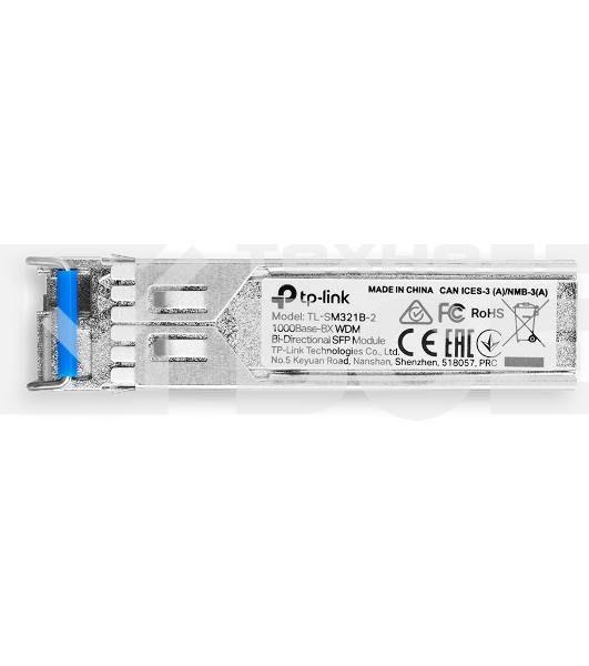 Модуль TP-Link SFP 1000Base-BX WDM Bi-Directional SFP module, TX: 1310 nm and RX: 1550 nm, 1 LC Simplex port , up to 2 km transmission distance in 9/125 μm SMF (Single-Mode Fiber), Supports Digital Diagnostic Monitoring (DDM).