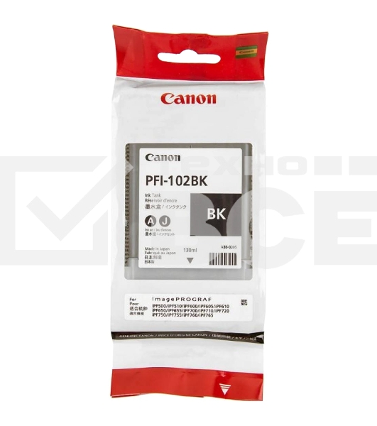 Картридж струйный Canon PFI-102Bk (0895B001) черный (130 мл.) для Canon iPF605, iPF610, iPF650, iPF655, iPF710, iPF750, iPF755, LP17, iPF510
