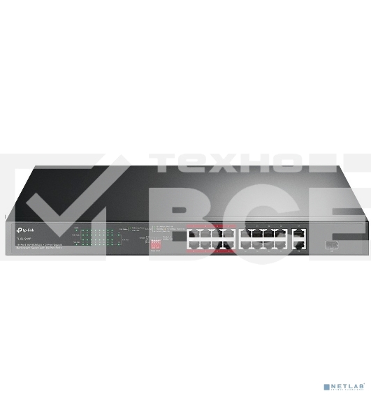 Коммутатор TP-Link 16-port 10/100Mbps + 2-port Gigabit unmanaged switch with 16 PoE+ ports, compliant with 802.3af/at PoE, 150W PoE budget,  support 250m Extend Mode, priority mode and Isolation mode, rackmount, plug and play.