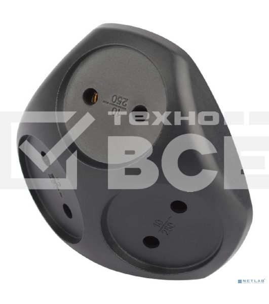 Разветвитель электрический ЭРА SPx-3-B на 3 розетки без заземл. 10А черный