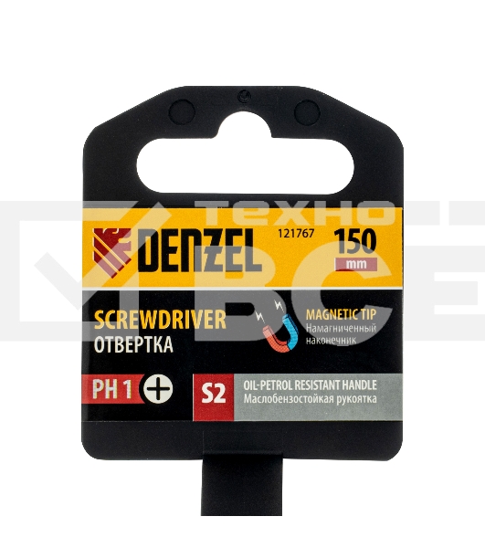 Отвертка, PH1х150 мм, S2, 3к рукоятка Denzel