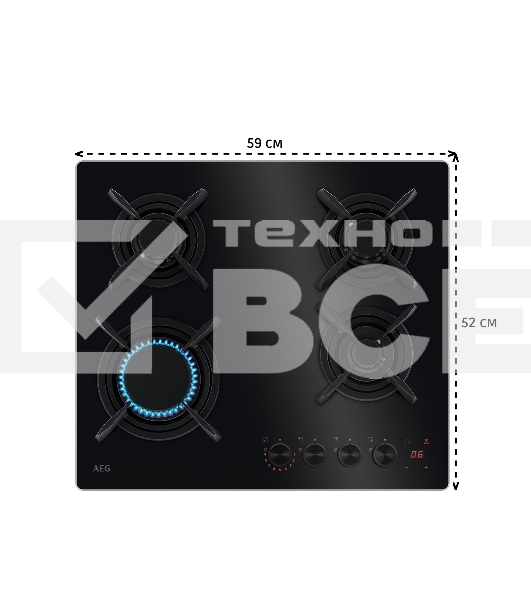 Встраиваемая газовые панели AEG HKB64453NB - газ на стекле, 2 чугунных держателя, газконтроль
