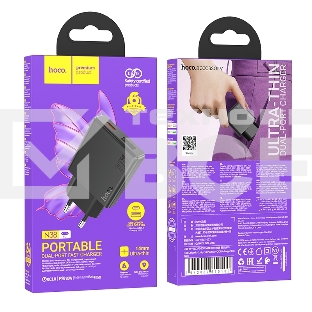 Зарядное устройство Hoco 20Вт, 3А, QC3.0/PD, 1хUSB, 1хType-C, N38, черный, коробка