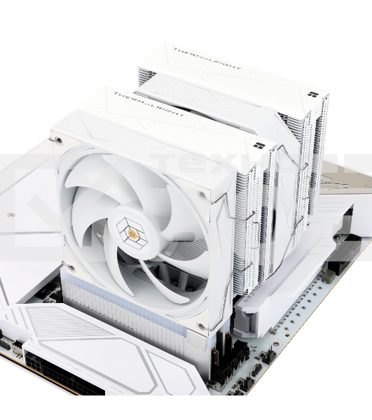 Кулер для процессора Thermalright Royal Pretor 130 белый (4-pin PWM, 158mm, Ni/Cu, 6x6mm, 1x120+1x130mm, 80.45CFM/81.88CFM, 29.4dBA/28.3dBA, 2150PM/1750RPM, S: 1200, 1700, 1851, 2011, 2066, 115X, AM4, AM5, white)