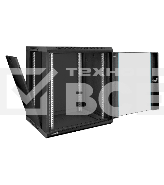 Шкаф телекоммуникационный 19' настенный 12U ExeGate EC-WM-12U.450.G.BLACK (19', 12U, 600x450x635 мм (ШхГхВ), передняя дверь закаленное стекло, съемные боковые панели, пыле- и влагозащита IP23, черный RAL 9004)