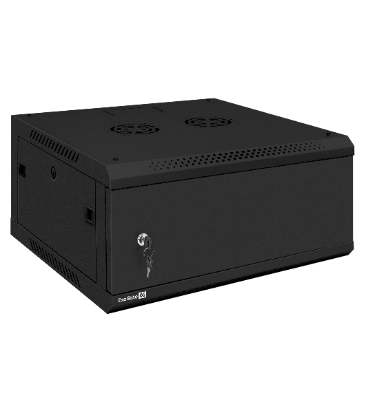 Шкаф телекоммуникационный 19' настенный 4U ExeGate EC-WM-4U.600.M.BLACK (19”, 4U, 600x600x280mm (ШхГхВ), передняя дверь металл, съемные боковые панели, пыле- и влагозащита IP23, черный RAL 9004)