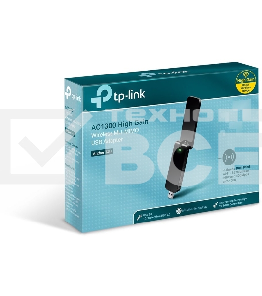 Адаптер TP-Link Wi-Fi AC1300 High Gain Wi-Fi USB Adapter, USB 3.0, External antenna