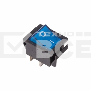 Выключатель клавишный 250V 16А (4с) ON-OFF синий  с подсветкой  Rexant