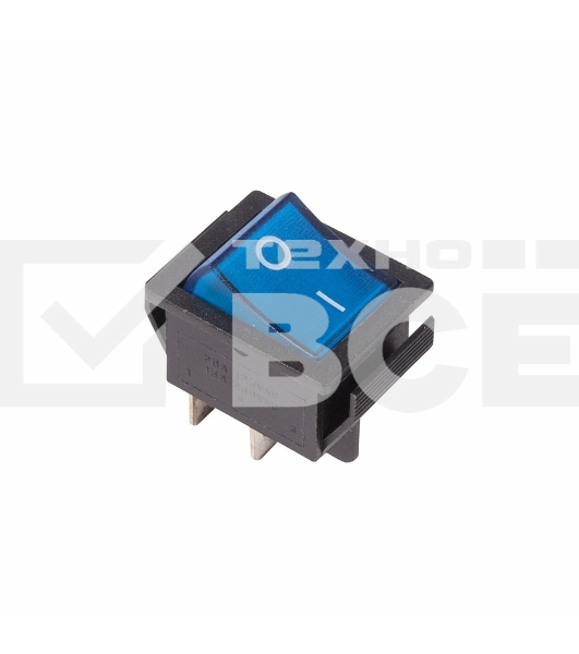 Выключатель клавишный 250V 16А (4с) ON-OFF синий  с подсветкой  Rexant