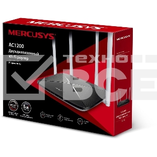 Беспроводный маршрутизатор Mercusys AC12, Dual Band, (867Мбит/с на 5 ГГц + 300Мбит/с на 2,4 ГГц)4 порта 100 Мбит/с, 4 фиксированных антенны