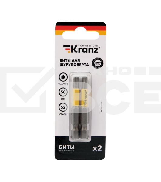 Бита для шуруповерта KRANZ Torx T25х50 мм (2 шт./уп.)