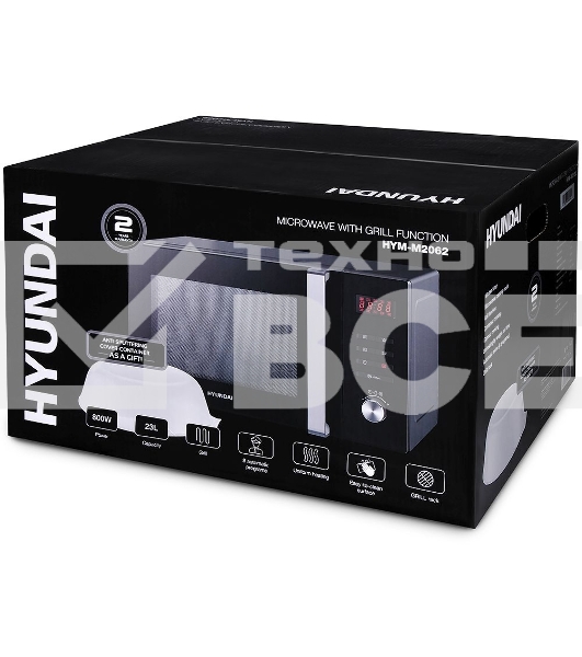 Микроволновая печь Hyundai HYM-M2062 черный, 23 л, 800 Вт, переключатели - поворотный механизм/кнопки