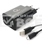 Адаптер питания Cablexpert MP3A-PC-35 USB 2 порта, 2.4A, черный + кабель 1м micro, фото2