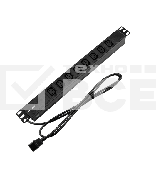 Блок распределения питания Rexant для 19' шкафов, горизонтальный, 8 розеток C13, 10A, без выкл, алюм корп, шнур 2м, вилка C14