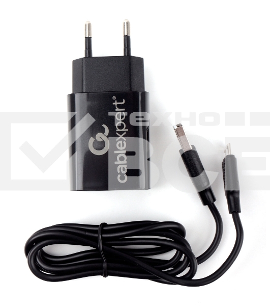 Адаптер питания Cablexpert MP3A-PC-35 USB 2 порта, 2.4A, черный + кабель 1м micro