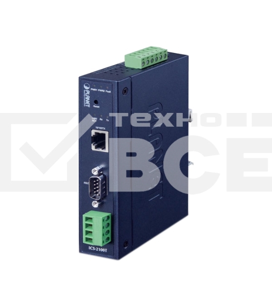 Конвертер PLANET ICS-2100T IP30 Industrial 1-Port RS232/RS422/RS485 Serial Device Server (1 x 10/100BASE-TX, -40~75 degrees C, dual 9~48V DC, Web, Telnet and SNMP management )