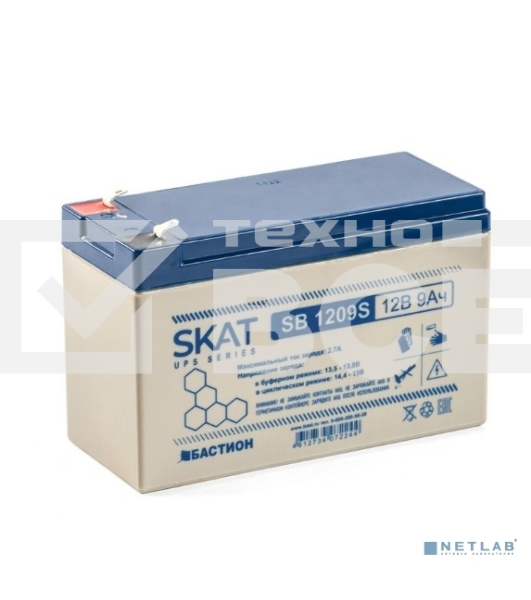 АКБ свинцово-кислотная SKAT SB 1209S тип AGM 12V 9Ач I зар. 2,6 А (ножевые клеммы) (8970)