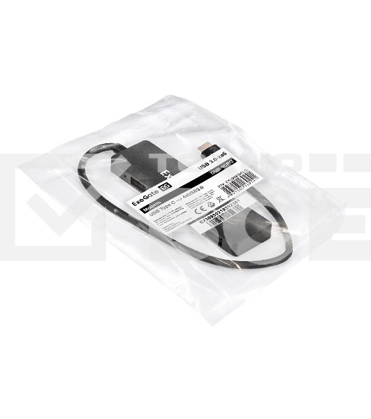 Хаб USB (концентратор) 4-в-1 ExeGate DUB-4CP/3 (кабель-адаптер USB Type C --> 4xUSB3.0, Plug&Play, черный)