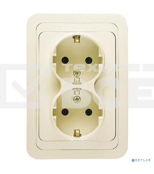 Розетка 2-м СП Mimoza 16А IP20 с заземл. крем/крем Makel 25082
