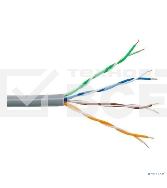 Кабель витая пара Bion BCL-U5451-101-100 U/UTP, кат.5e, 4x2x0,51мм AWG 24, CCA, в копмлекте 4 коннектора+ 4 колпачка; одножильный, PVC, для внутренней прокладки, 100м, серый
