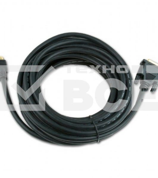 Кабель HDMI-DVI Cablexpert CC-HDMI-DVI-15, 19M/19M, single link, медь, позол.разъемы, экран, 4.5м, черный, пакет
