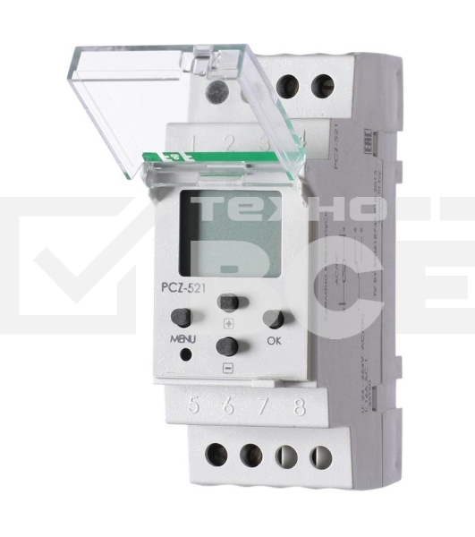 Реле времени PCZ-521 (1канал-125пар вкл. /выкл. сут. /нед. циклы 24-264В AC/DC 16А 1перекл. IP20 монтаж на DIN-рейке) F&F EA02.002.001