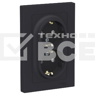 Розетка 2-м СП AtlasDesign 16А IP20 с заземл. защ. шторки в сборе карбон SchE ATN001026