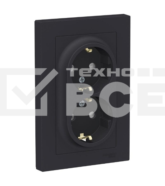 Розетка 2-м СП AtlasDesign 16А IP20 с заземл. защ. шторки в сборе карбон SchE ATN001026