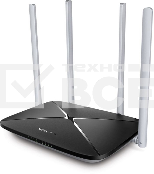Беспроводный маршрутизатор Mercusys AC12, Dual Band, (867Мбит/с на 5 ГГц + 300Мбит/с на 2,4 ГГц)4 порта 100 Мбит/с, 4 фиксированных антенны
