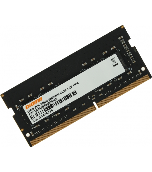 Оперативная память Digma DDR4 16GB 3200MHz DGMAS43200016S RTL PC4-25600 CL22 SO-DIMM 260-pin 1.2В single rank
